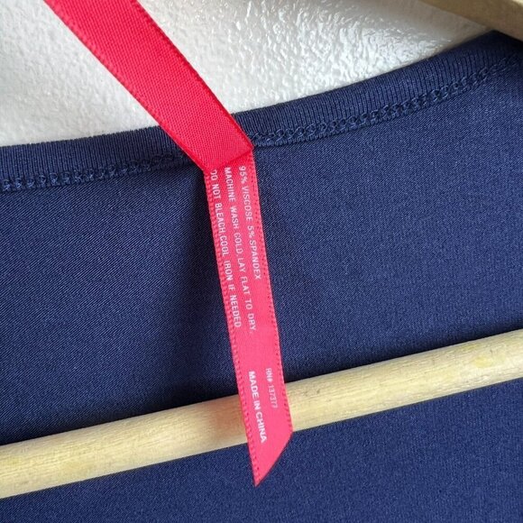 Ruby Ribbon Vivan Tunic Top Size Small Blue Faux Wrap Stretch Navy Blue Casual - Picture 9 of 9